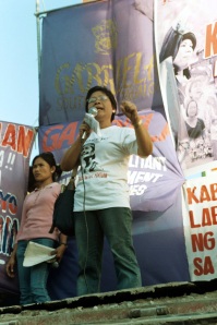 Luz Fortuna, widow of slain labor leader "Ka Fort" Fortuna denounce the attacks on workers' rights